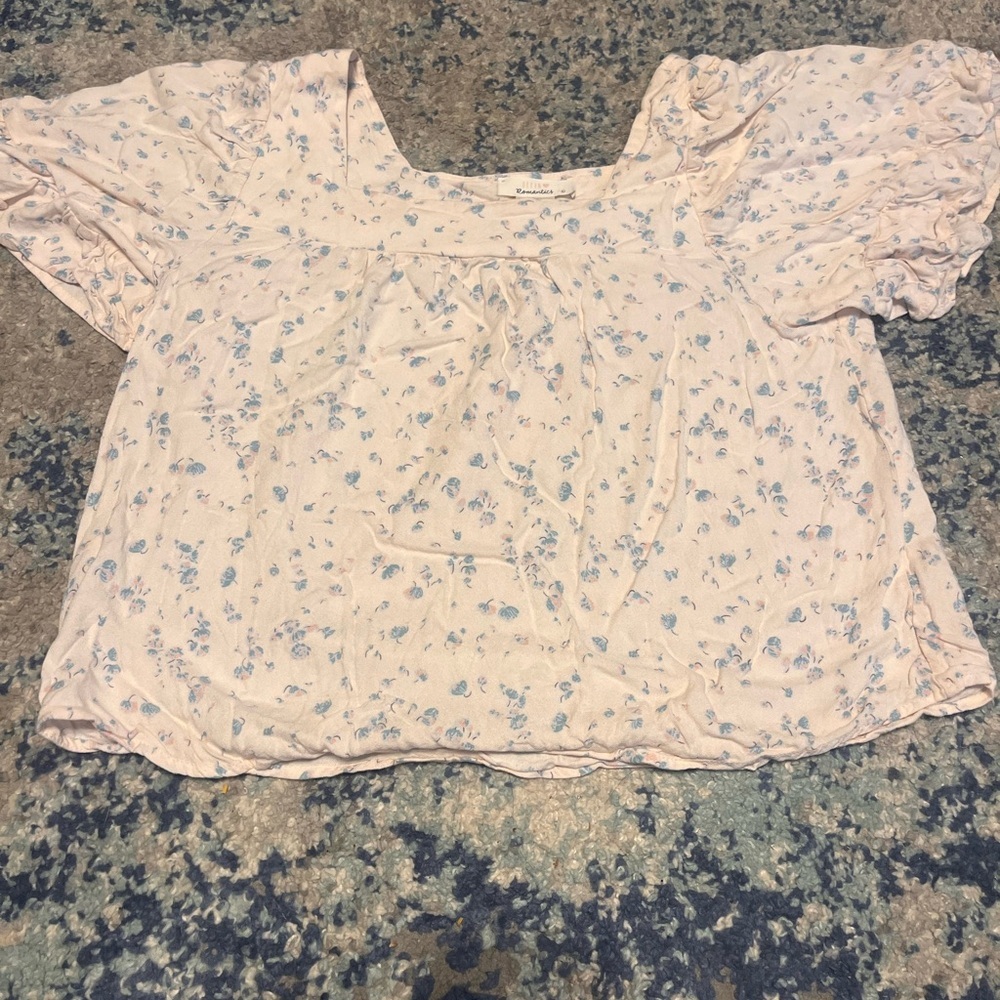 Urban Romantics Cream Floral Square Neck Blouse Women's Large
